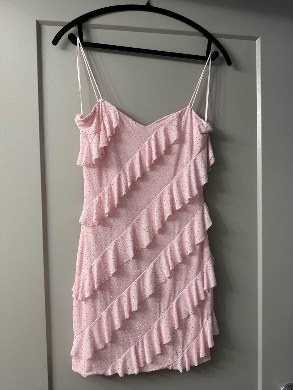 American Threads Riri Rhinestone Ruffle Mini Dress